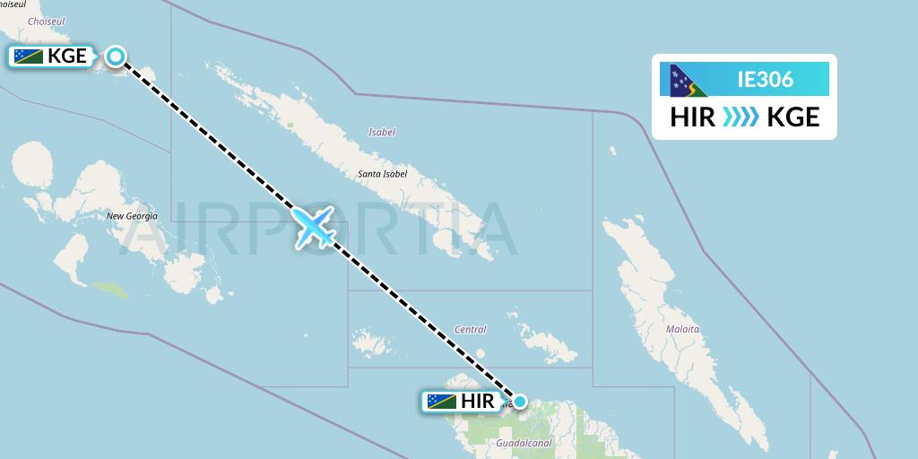 IE306 Solomon Airlines Flight Map: Honiara to Kagau Island