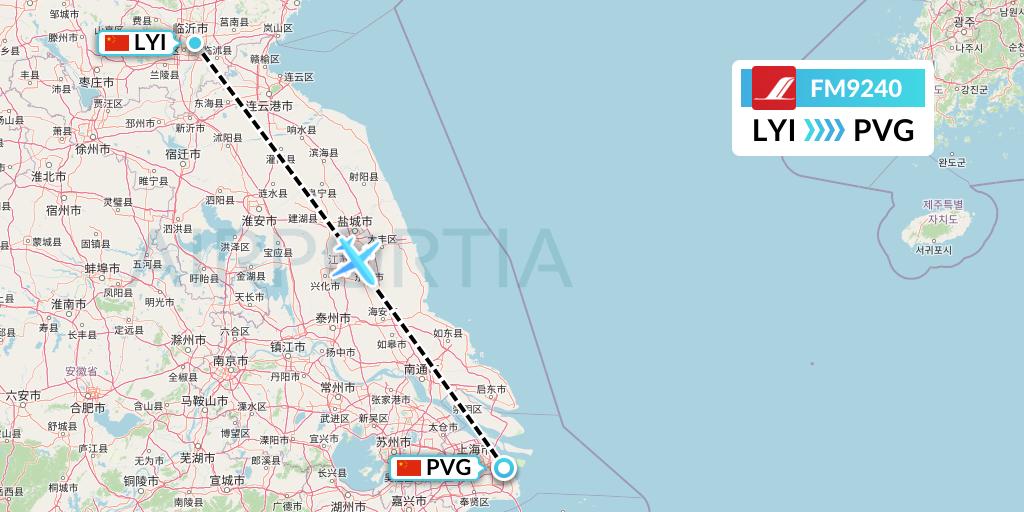 FM9240 Shanghai Airlines Flight Map: Linyi to Shanghai