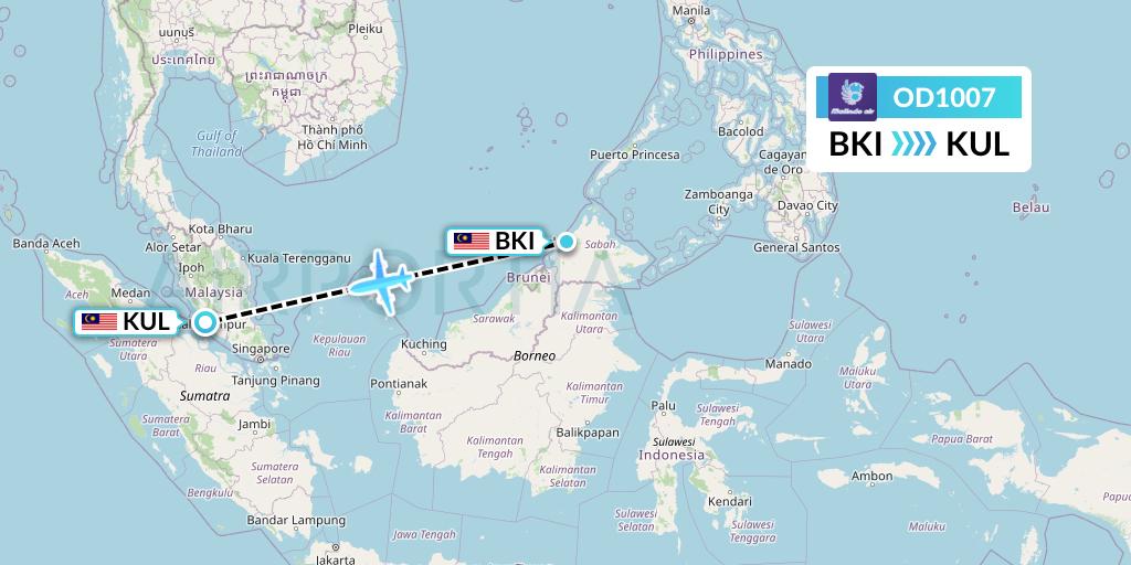 OD1007 Batik Air Malaysia Flight Map: Kota Kinabalu to Kuala Lumpur