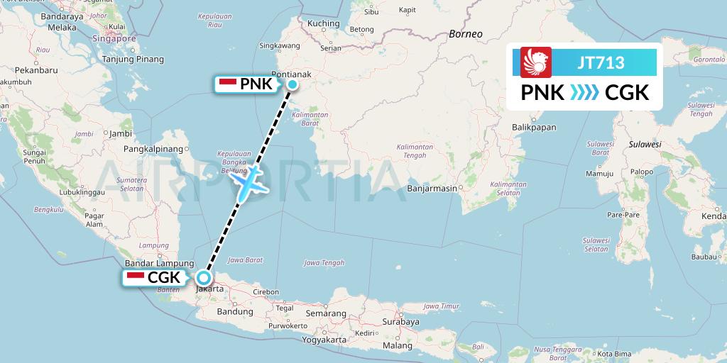 JT713 Lion Airlines Flight Map: Pontianak to Jakarta