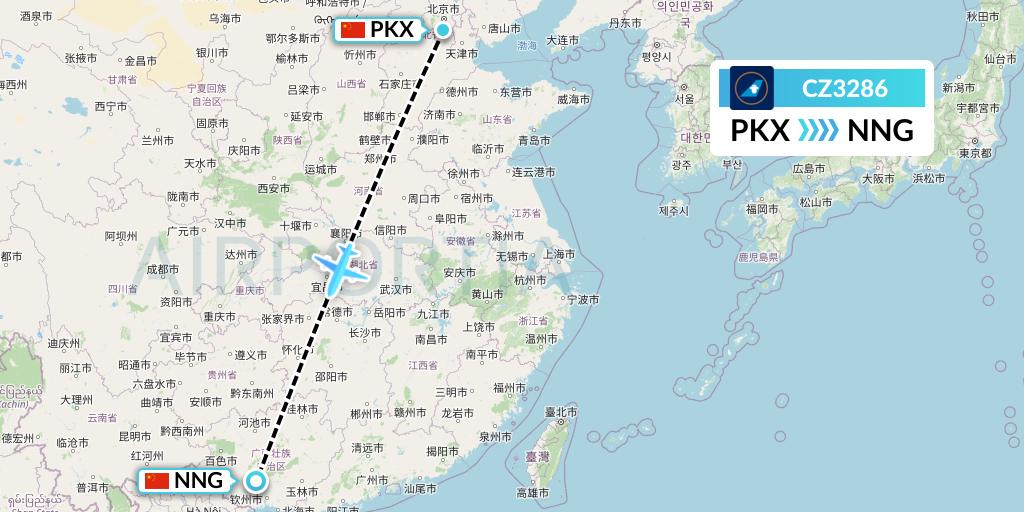 CZ3286 China Southern Airlines Flight Map: Beijing to Nanning