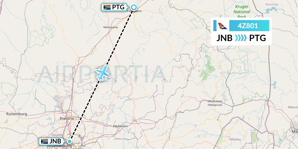4Z801 Airlink Flight Map: Johannesburg to Polokwane