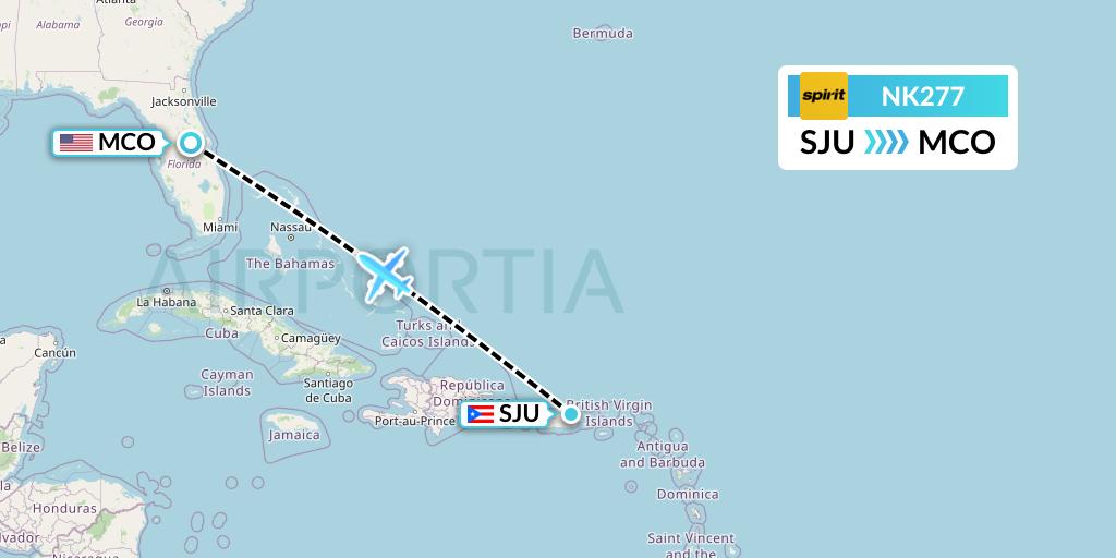 NK277 Spirit Airlines Flight Map: San Juan to Orlando