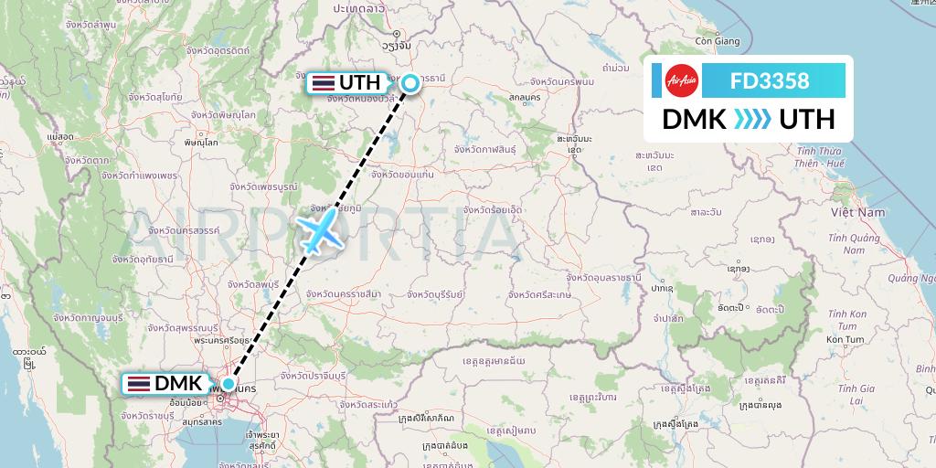 FD3358 Thai AirAsia Flight Map: Bangkok to Udon Thani