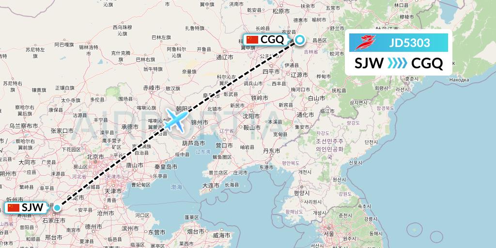 JD5303 Capital Airlines Flight Map: Shijiazhuang to Changchun