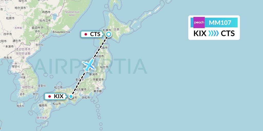 MM107 Peach Aviation Flight Map: Osaka to Sapporo