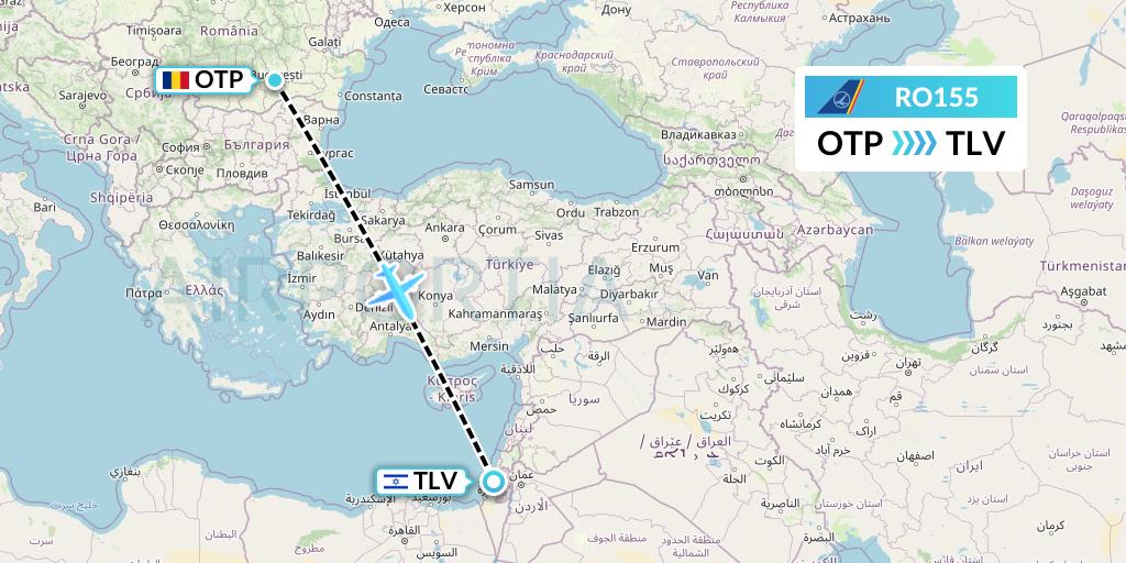 RO155 Tarom Flight Map: Bucharest to Tel Aviv