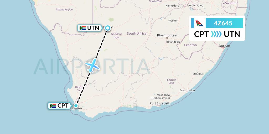 4Z645 Airlink Flight Map: Cape Town to Upington