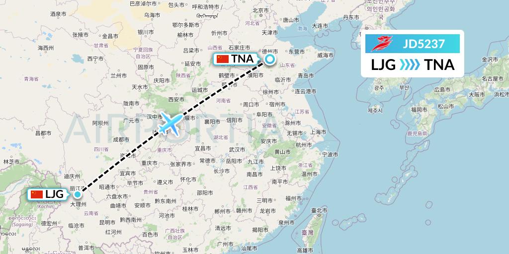 JD5237 Capital Airlines Flight Map: Lijiang to Jinan