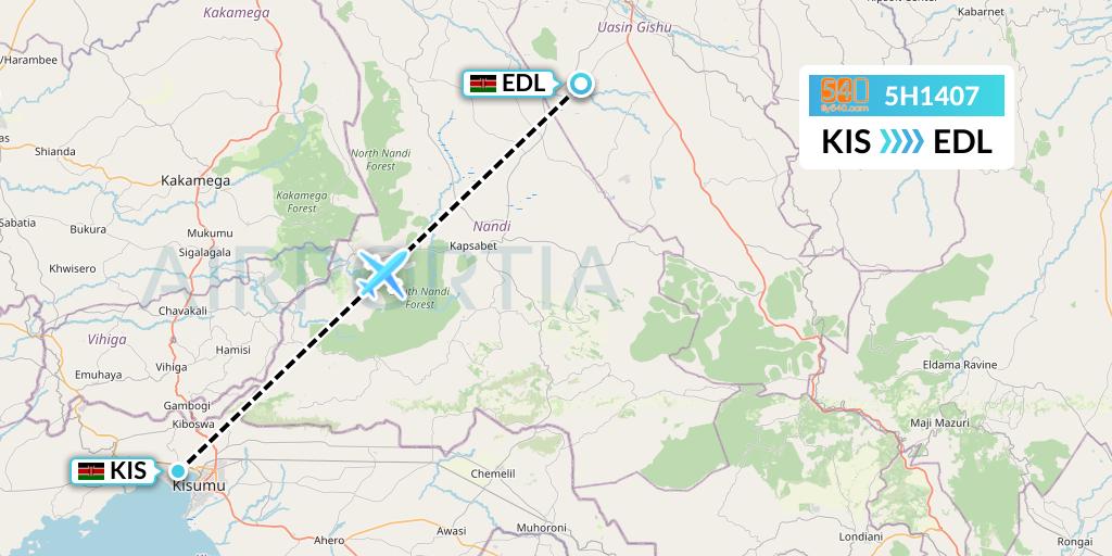 5H1407 Fly540 Flight Map: Kisumu to Eldoret