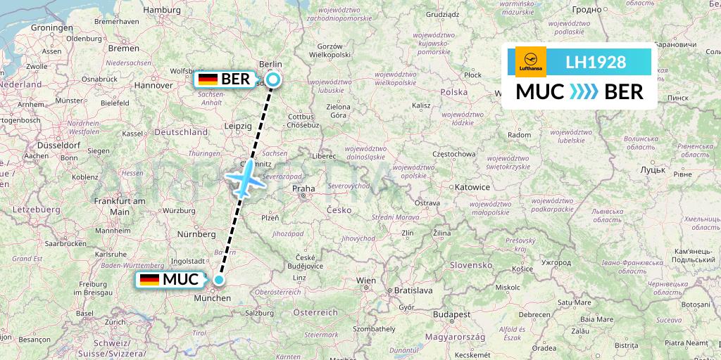 LH1928 Lufthansa Flight Map: Munich to Berlin