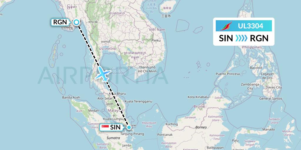UL3304 SriLankan Airlines Flight Map: Singapore to Yangon