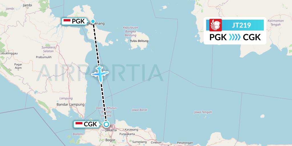 JT219 Lion Airlines Flight Map: Pangkal Pinang to Jakarta