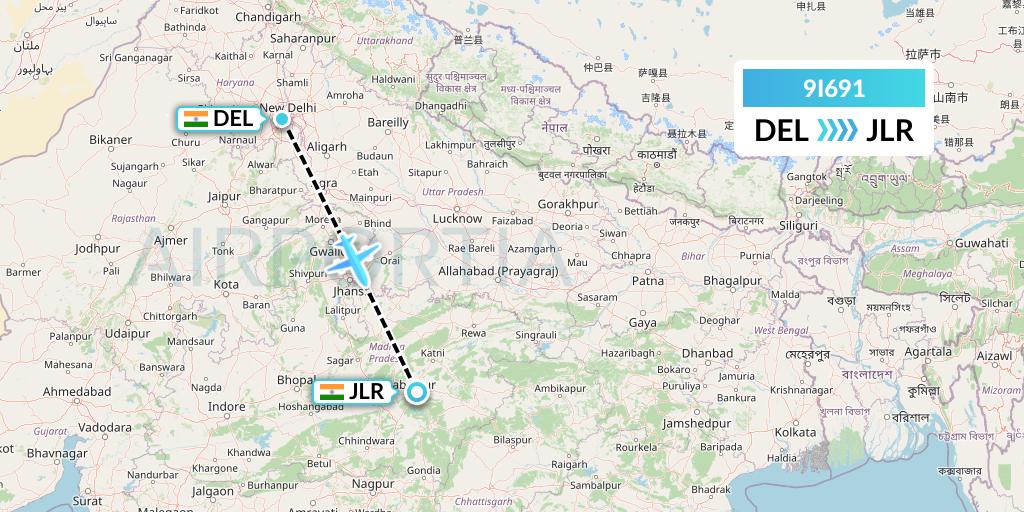 9I691 Air India Regional Flight Map: Delhi to Jabalpur