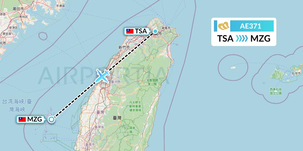 AE371 Mandarin Airlines Flight Map: Taipei to Makung