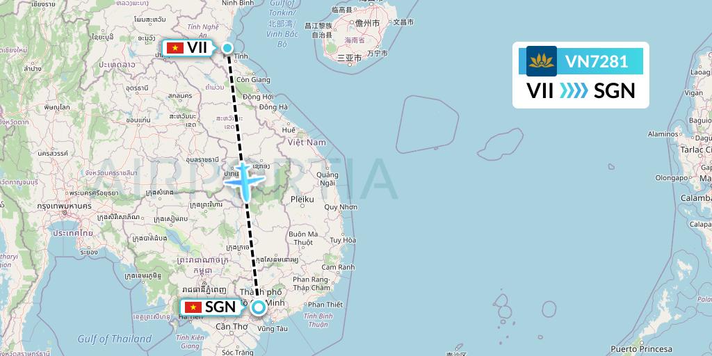 VN7281 Vietnam Airlines Flight Map: Vinh to Ho Chi Minh City