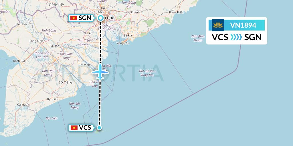 VN1894 Vietnam Airlines Flight Map: Con Dao to Ho Chi Minh City