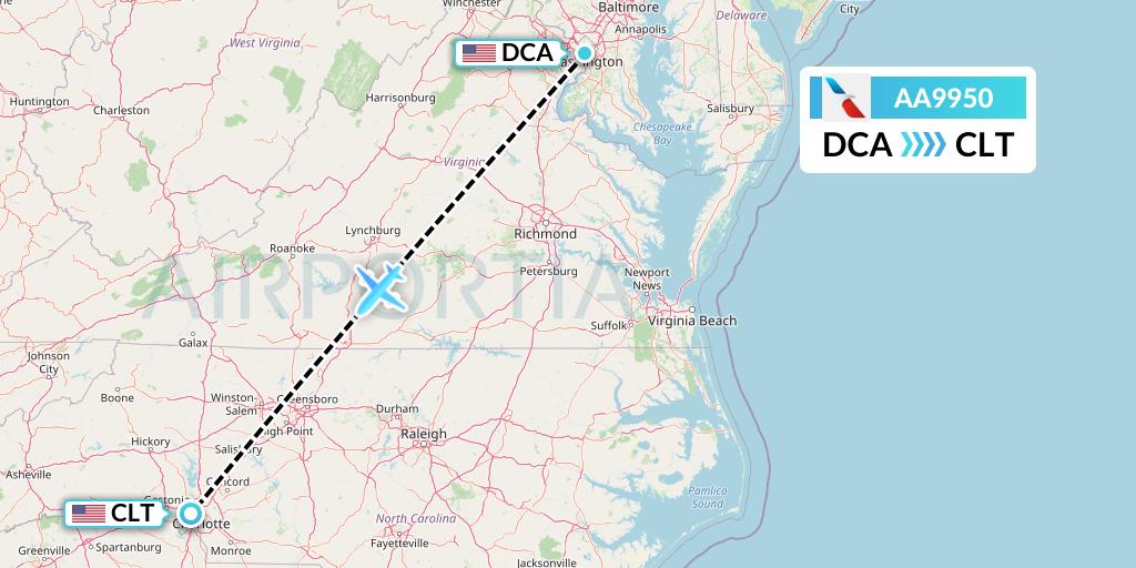 AA9950 American Airlines Flight Map: Washington to Charlotte