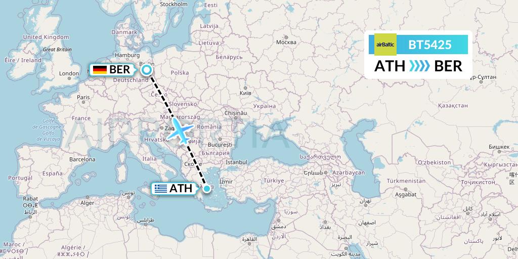 BT5425 Air Baltic Flight Map: Athens to Berlin