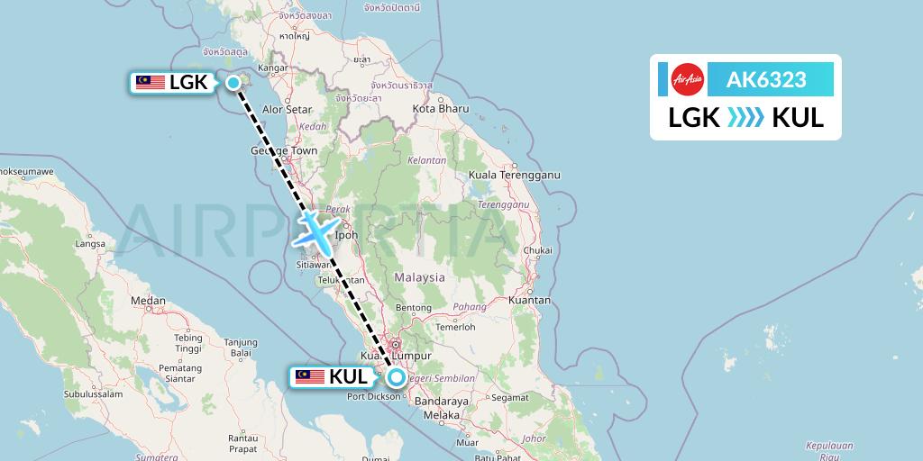 AK6323 AirAsia Flight Map: Langkawi to Kuala Lumpur