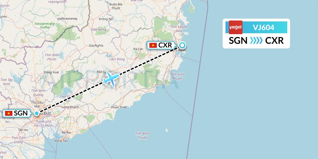 VJ604 VietJet Air Flight Map: Ho Chi Minh City to Nha Trang