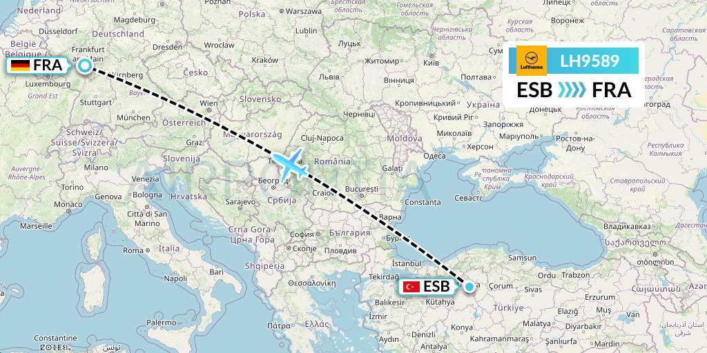 LH9589 Lufthansa Flight Map: Ankara to Frankfurt