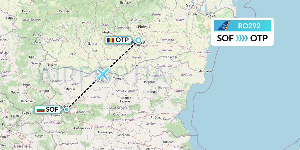 RO292 Tarom Flight Map: Sofia to Bucharest