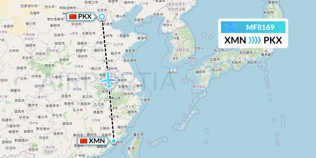 MF8169 Xiamen Airlines Flight Map: Xiamen to Beijing
