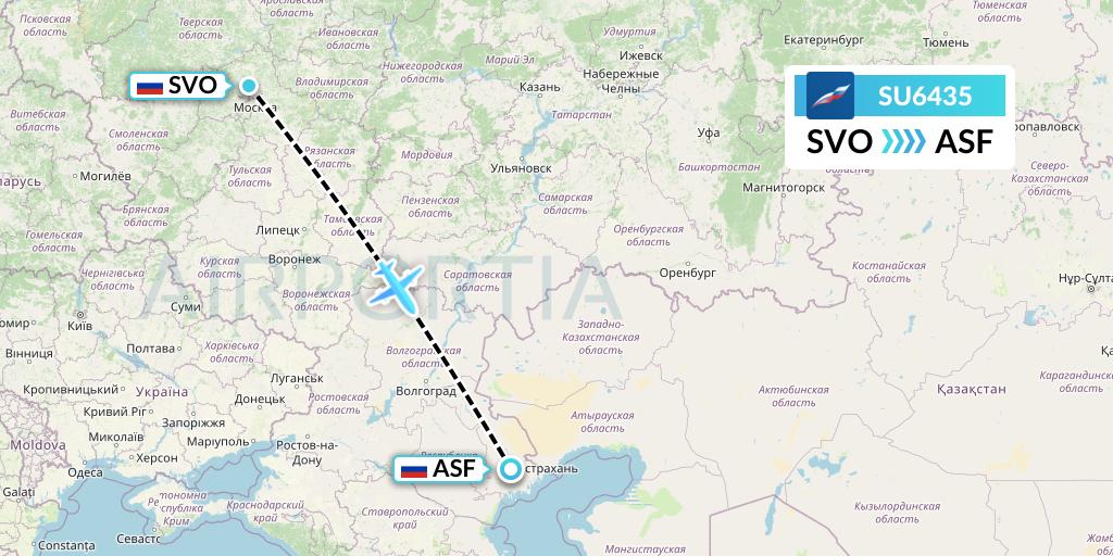 SU6435 Aeroflot Flight Map: Moscow to Astrakhan
