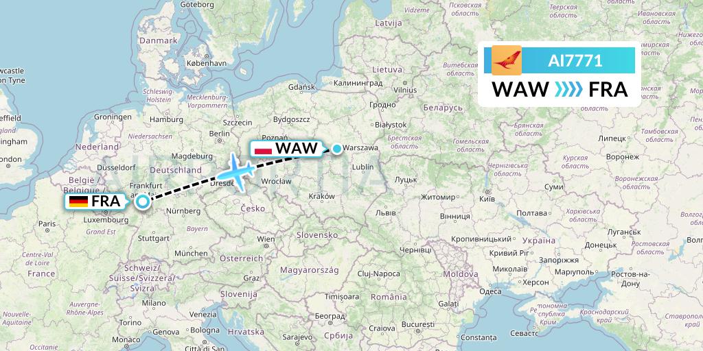 AI7771 Air India Flight Map: Warsaw to Frankfurt