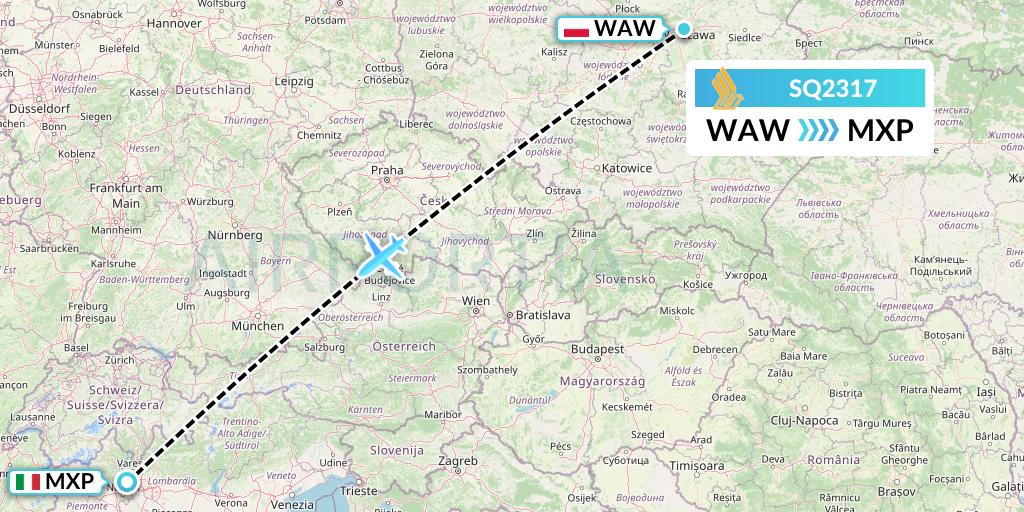 SQ2317 Singapore Airlines Flight Map: Warsaw to Milan