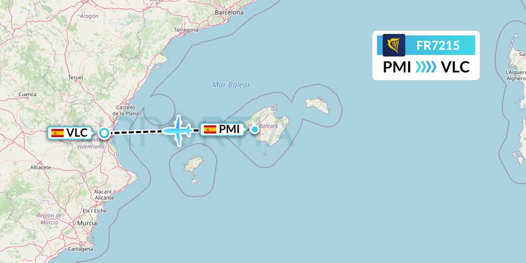 FR7215 Ryanair Flight Map: Palma de Mallorca to Valencia