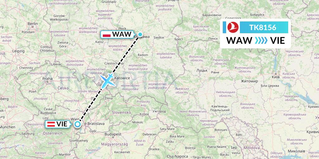 TK8156 Turkish Airlines Flight Map: Warsaw to Vienna