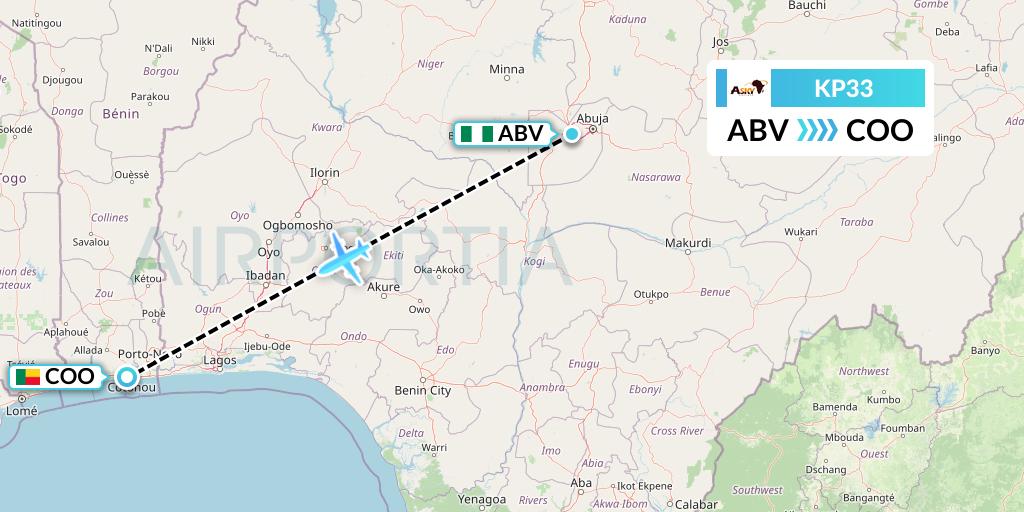 KP33 ASKY Flight Map: Abuja to Cotonou