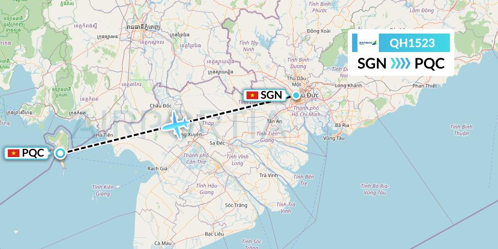 QH1523 Bamboo Airways Flight Map: Ho Chi Minh City to Phu Quoc