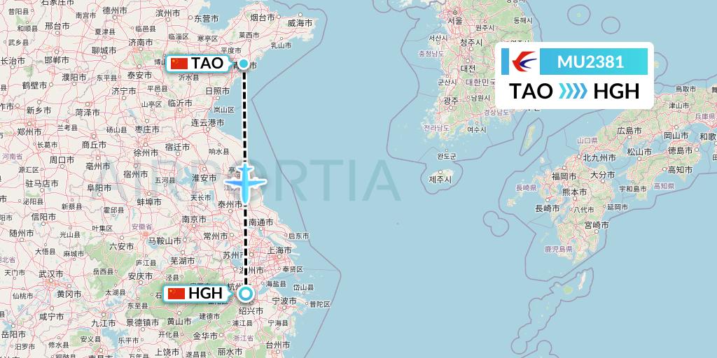 MU2381 China Eastern Airlines Flight Map: Qingdao to Hangzhou