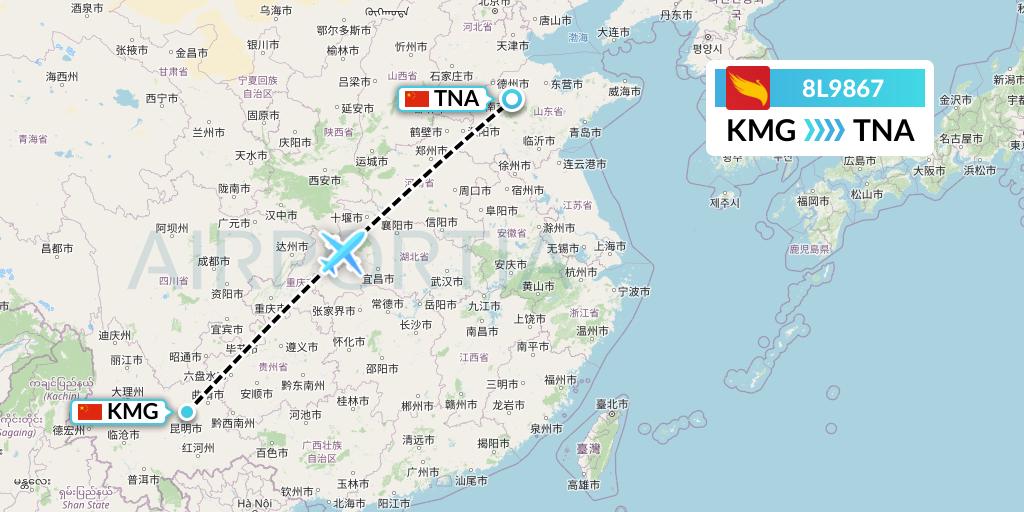 8L9867 Lucky Air Flight Map: Kunming to Jinan