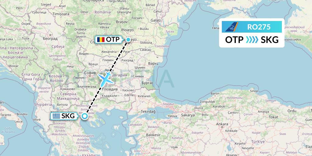 RO275 Tarom Flight Map: Bucharest to Thessaloniki