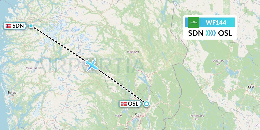 WF144 Wideroe Flight Map: Sandane to Oslo