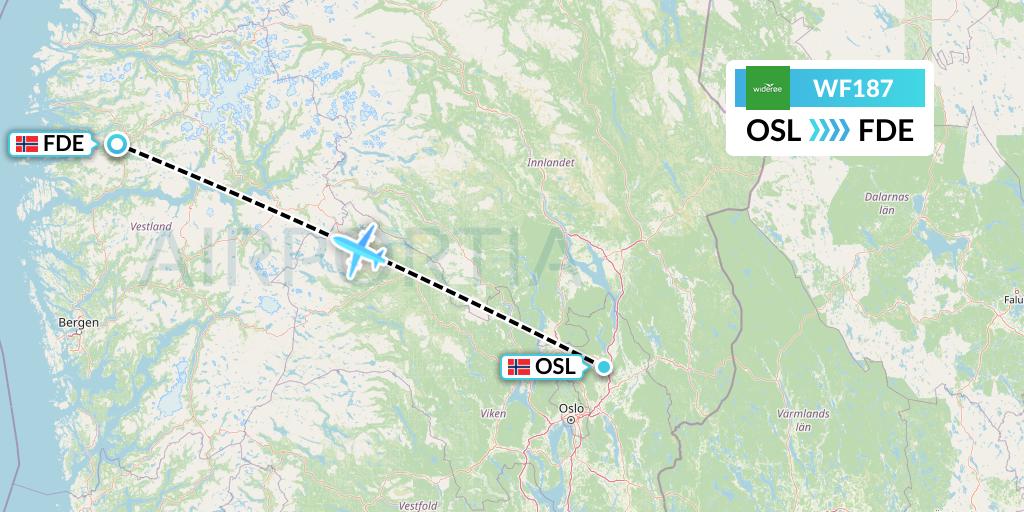 WF187 Wideroe Flight Map: Oslo to Forde