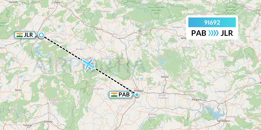 9I692 Air India Regional Flight Map: India to Jabalpur