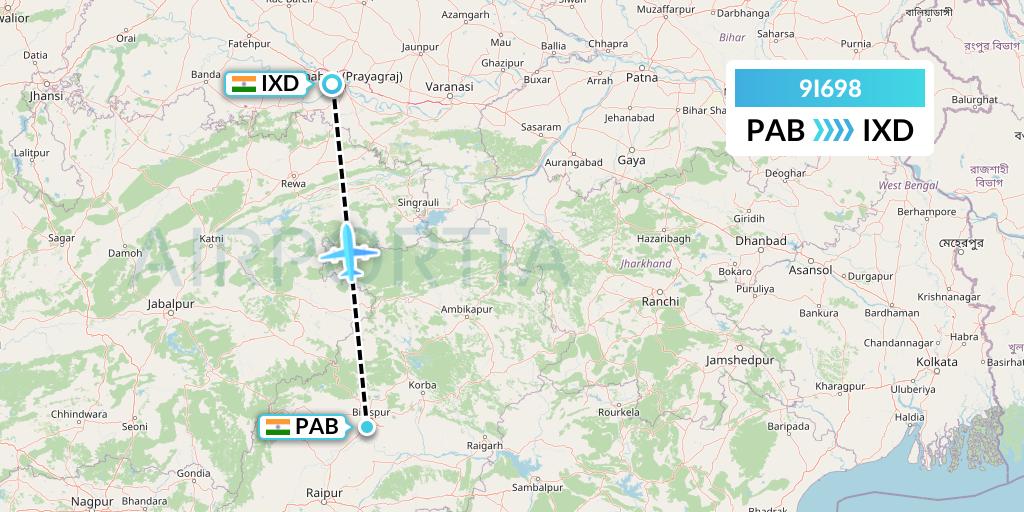 9I698 Air India Regional Flight Map: India to Allahabad