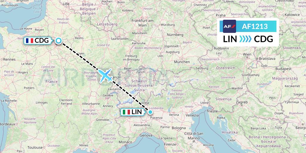 AF1213 Air France Flight Map: Milan to Paris