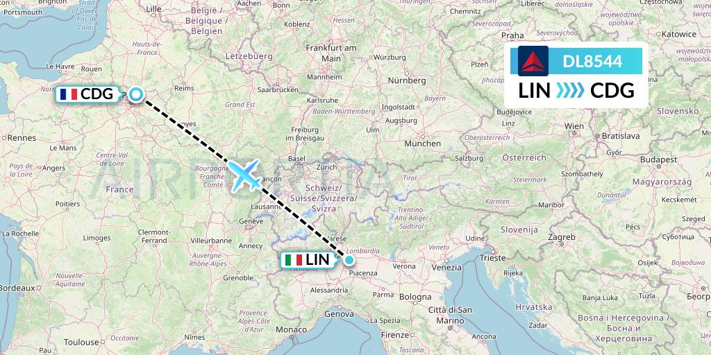 DL8544 Delta Air Lines Flight Map: Milan to Paris