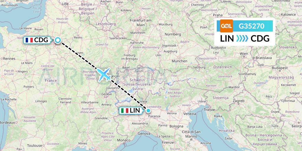 G35270 GOL Transportes Aeros Flight Map: Milan to Paris