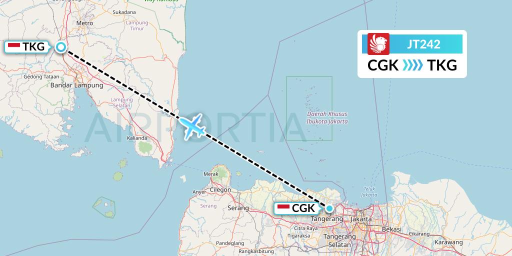 JT242 Lion Airlines Flight Map: Jakarta to Bandar Lampung