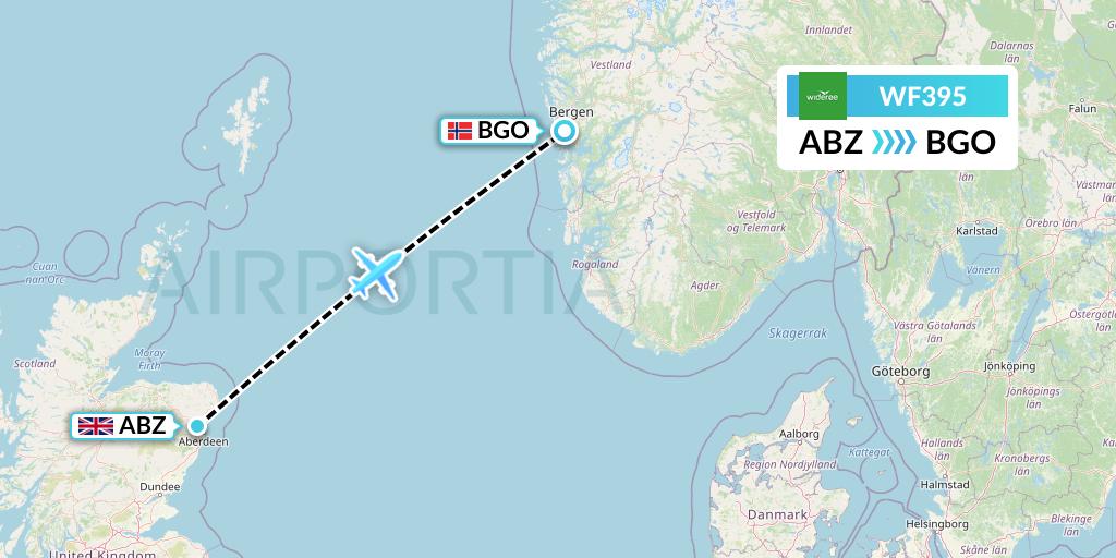 WF395 Wideroe Flight Map: Aberdeen to Bergen