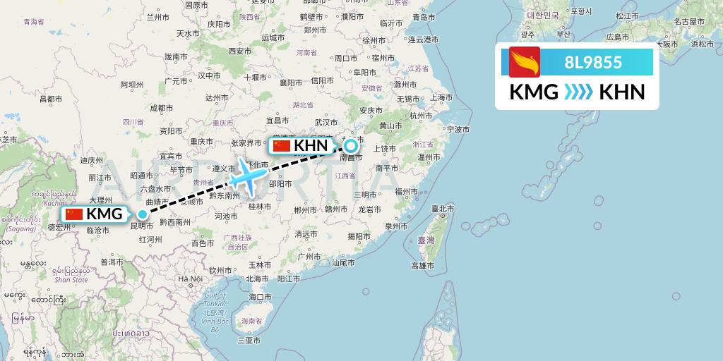 8L9855 Lucky Air Flight Map: Kunming to Nanchang