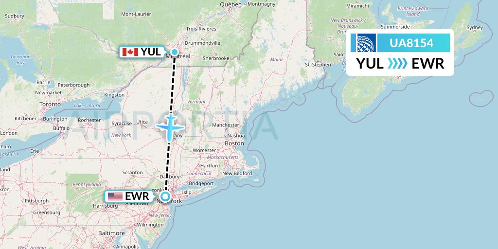 UA8154 United Airlines Flight Map: Montreal to New York