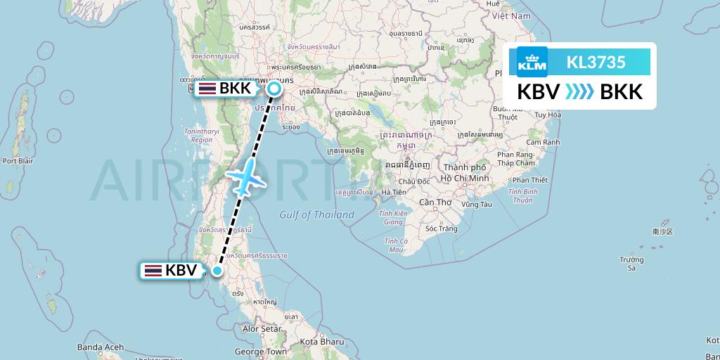 KL3735 KLM Flight Map: Krabi to Bangkok